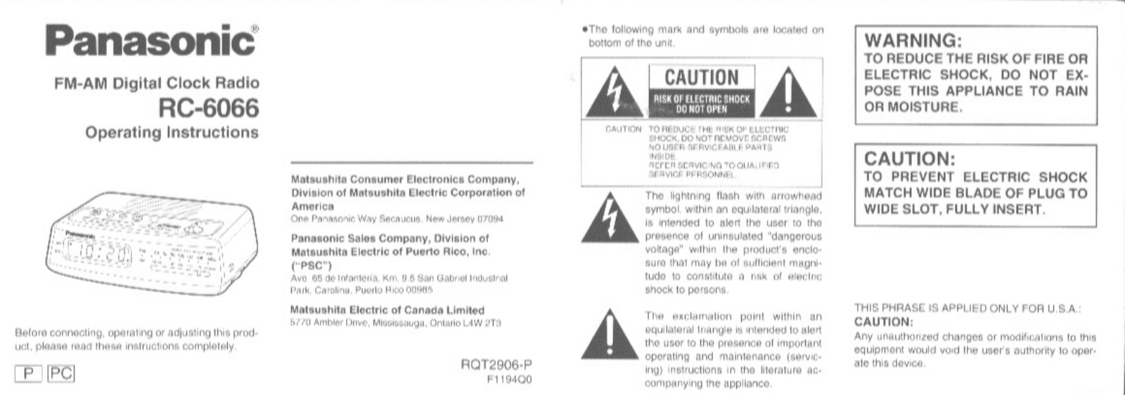 Panasonic RC-6066 Owners manual