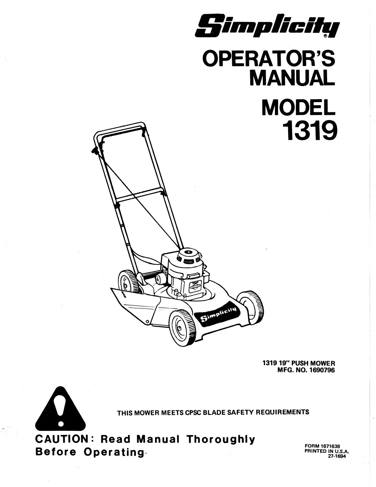 Simplicity 1319 User Manual