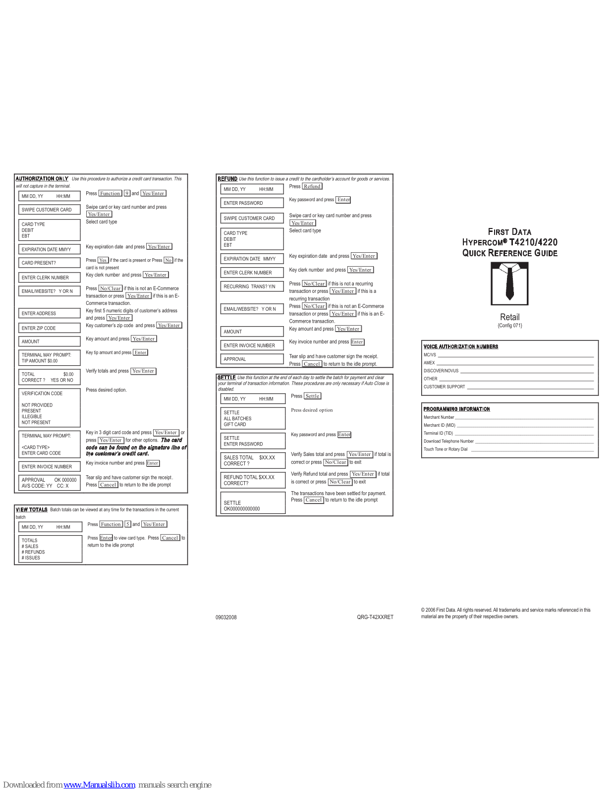 Hypercom T4210, T4220 Quick Reference Manual