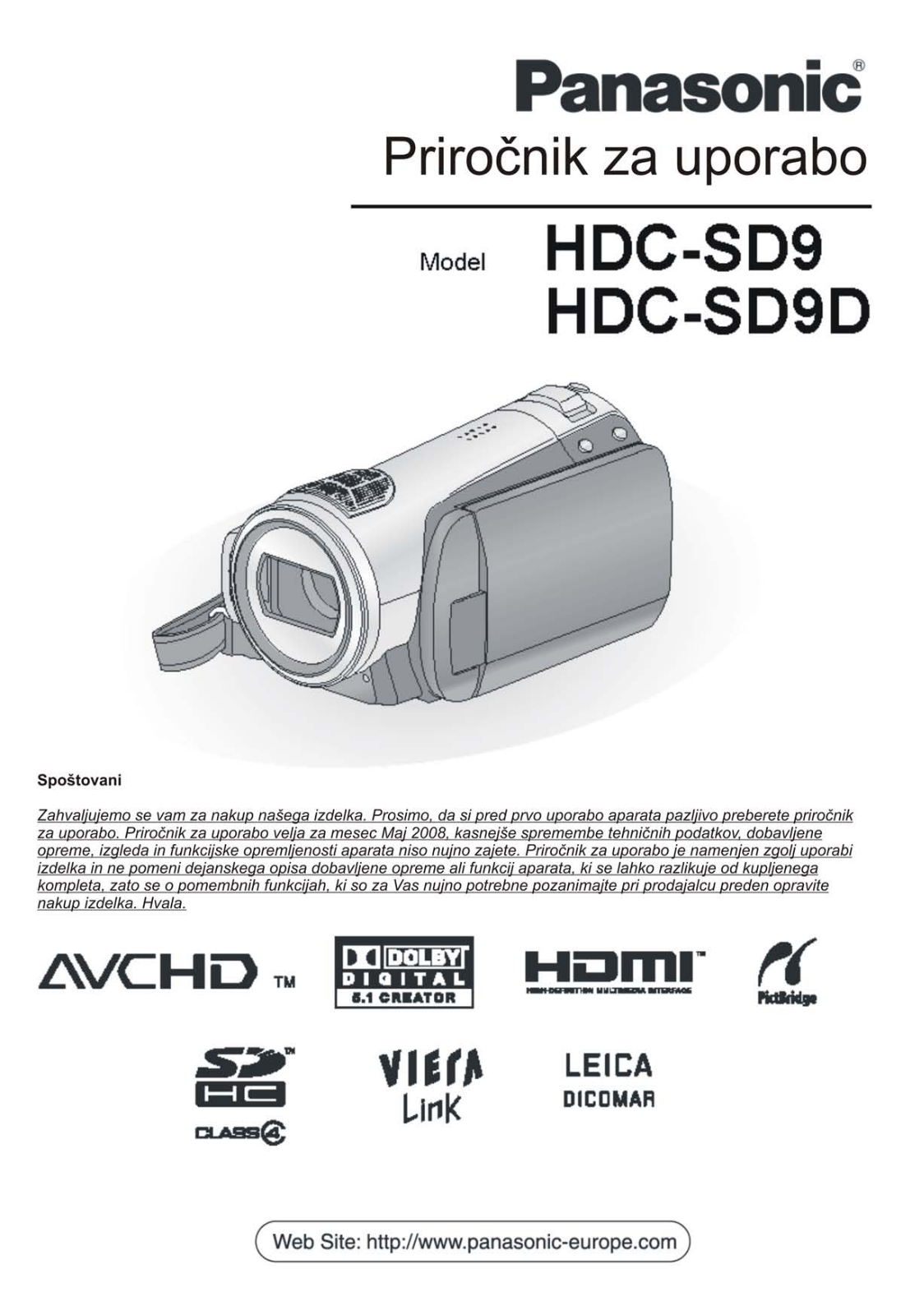 Panasonic HDC-SD9D, HDC-SD9 User Manual