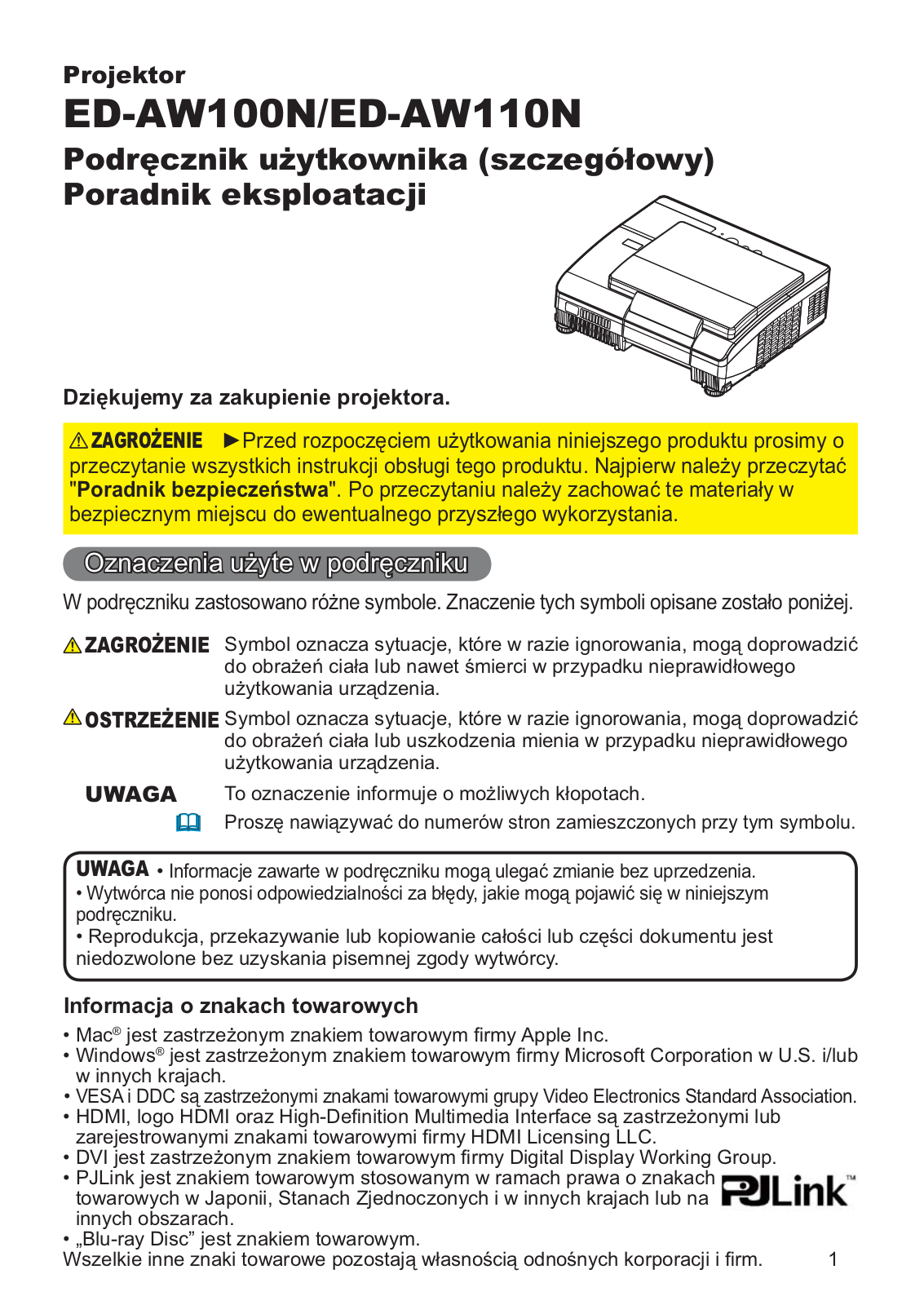 Hitachi ED-AW110, ED-AW100 User Manual