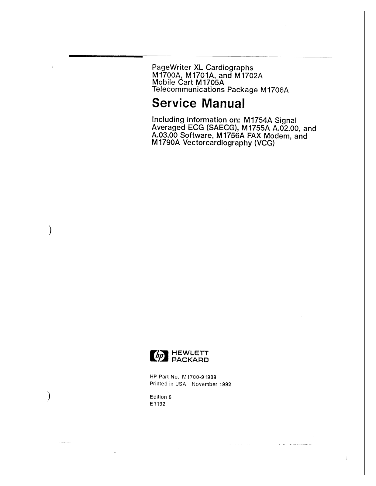 HP PageWriter XL Service manual