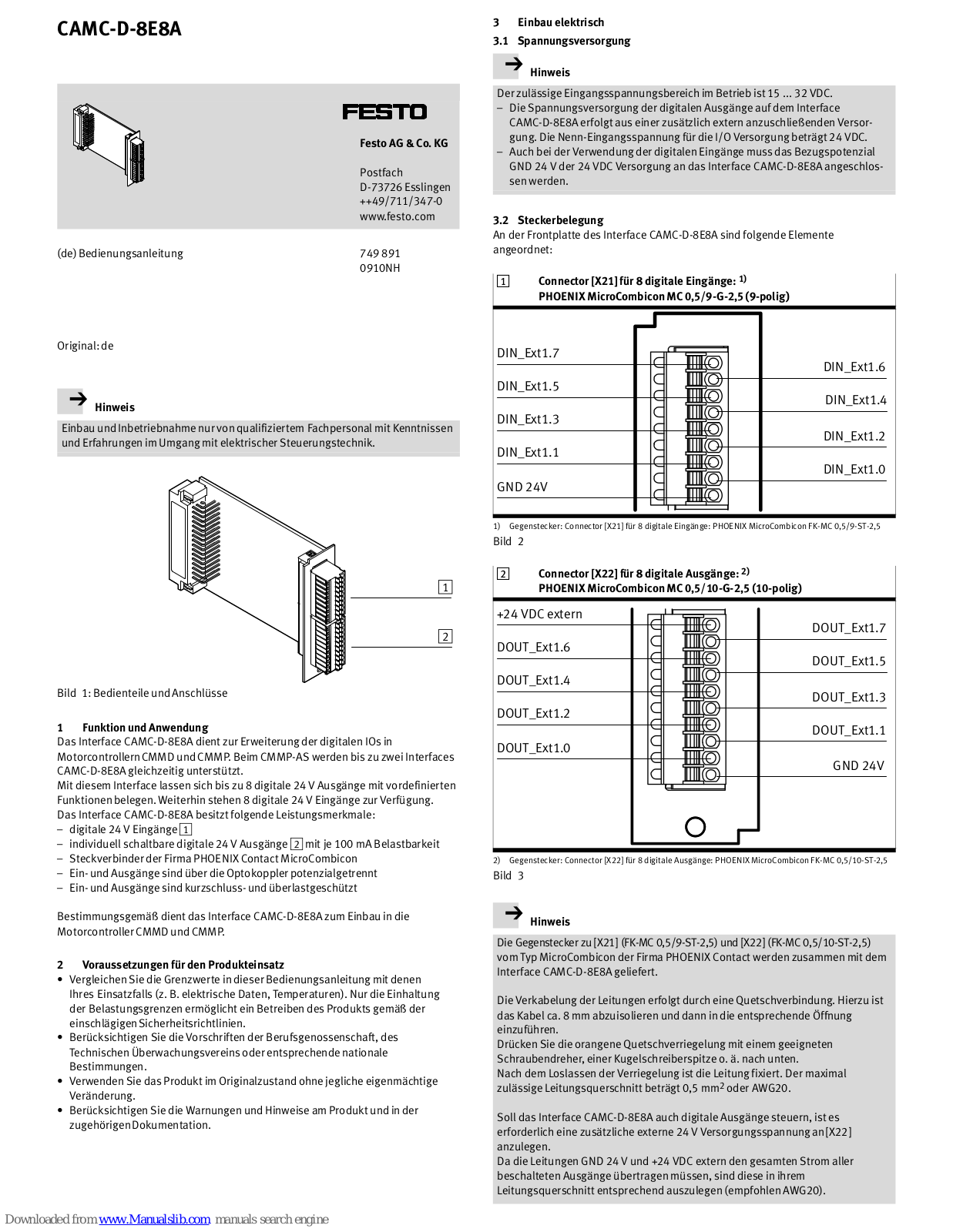 Festo CAMC-D-8E8A Operating Instructions Manual