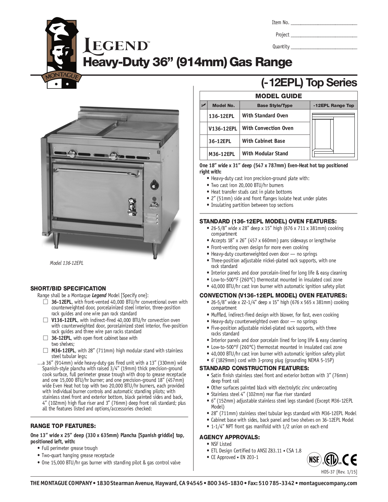 Montague 136-12EPL User Manual