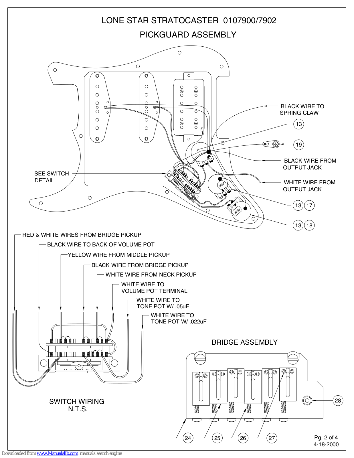 Fender Lone Star Stratocaster, 107900, 107902 Wiring Diagram