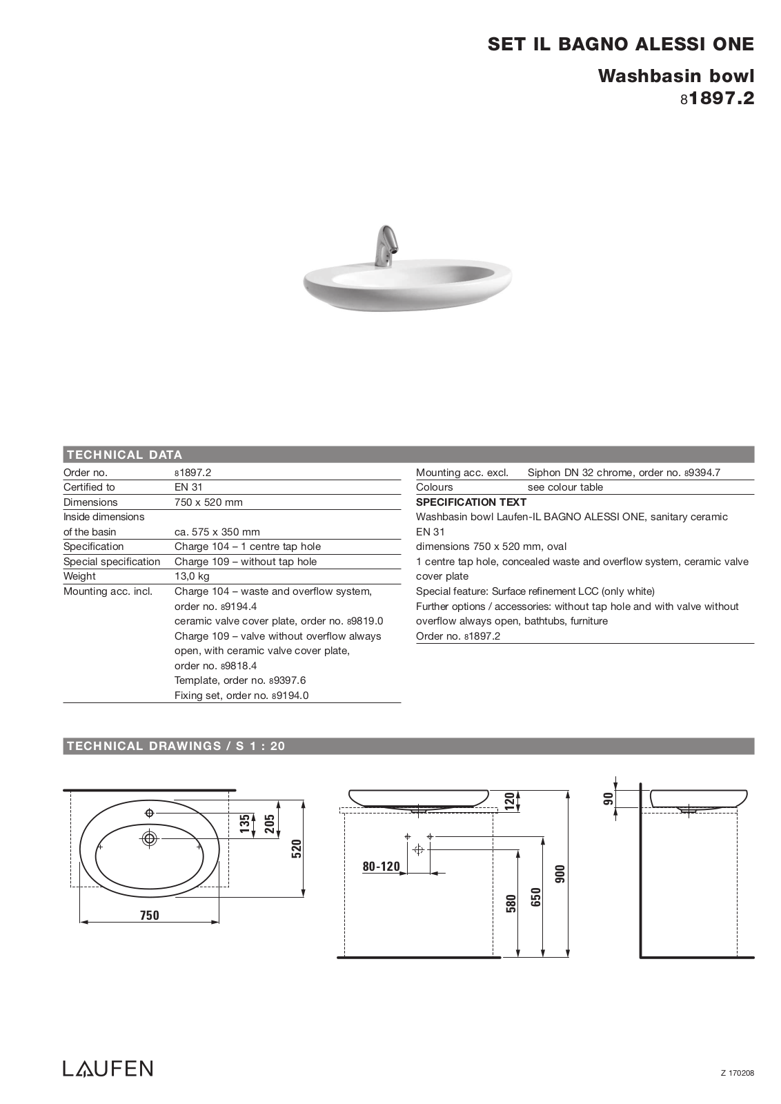 Laufen 8.1897.2 Datasheet