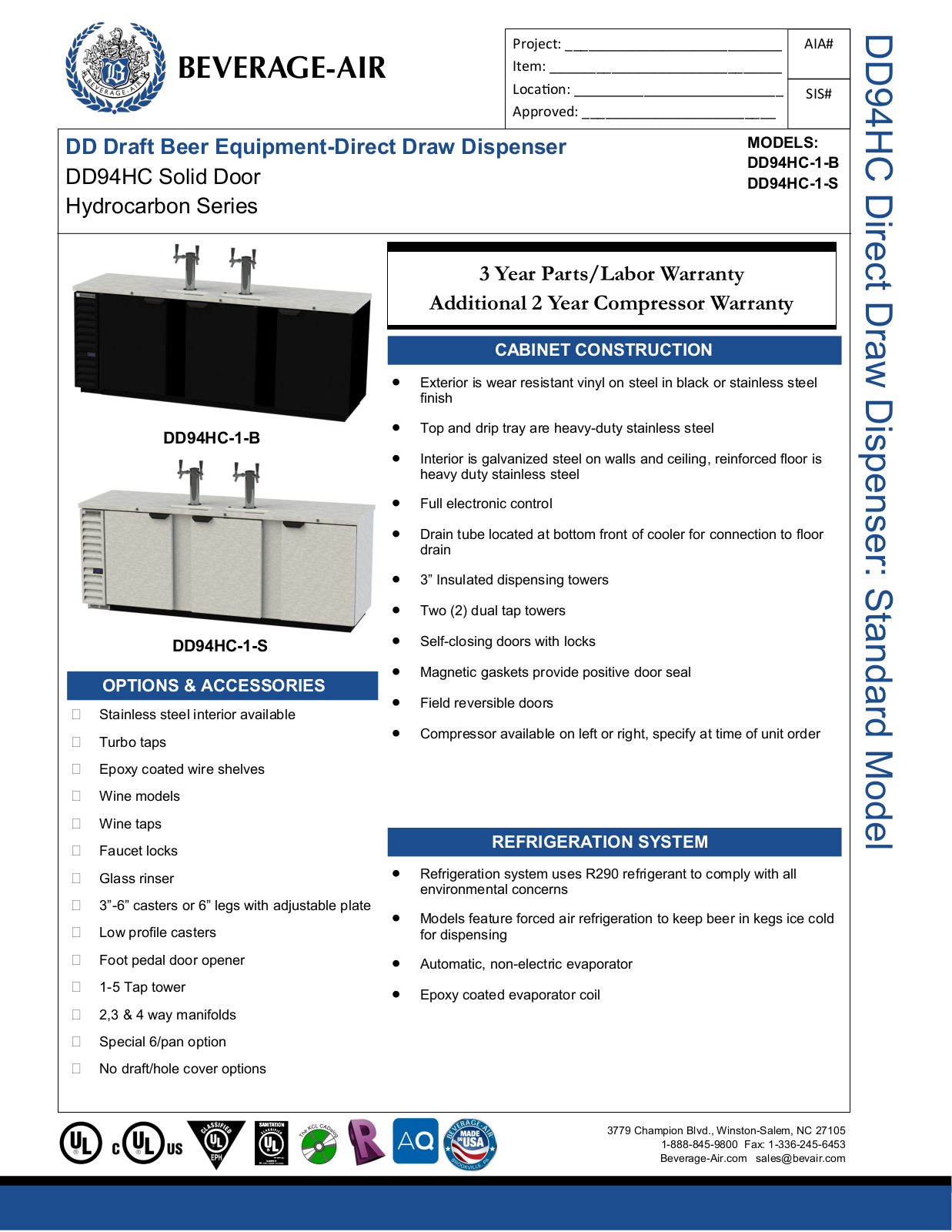 Beverage-Air DD94HC1S Specifications