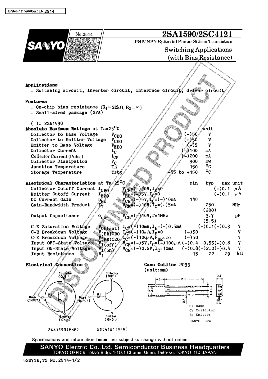 Sanyo 2SC4121 Specifications