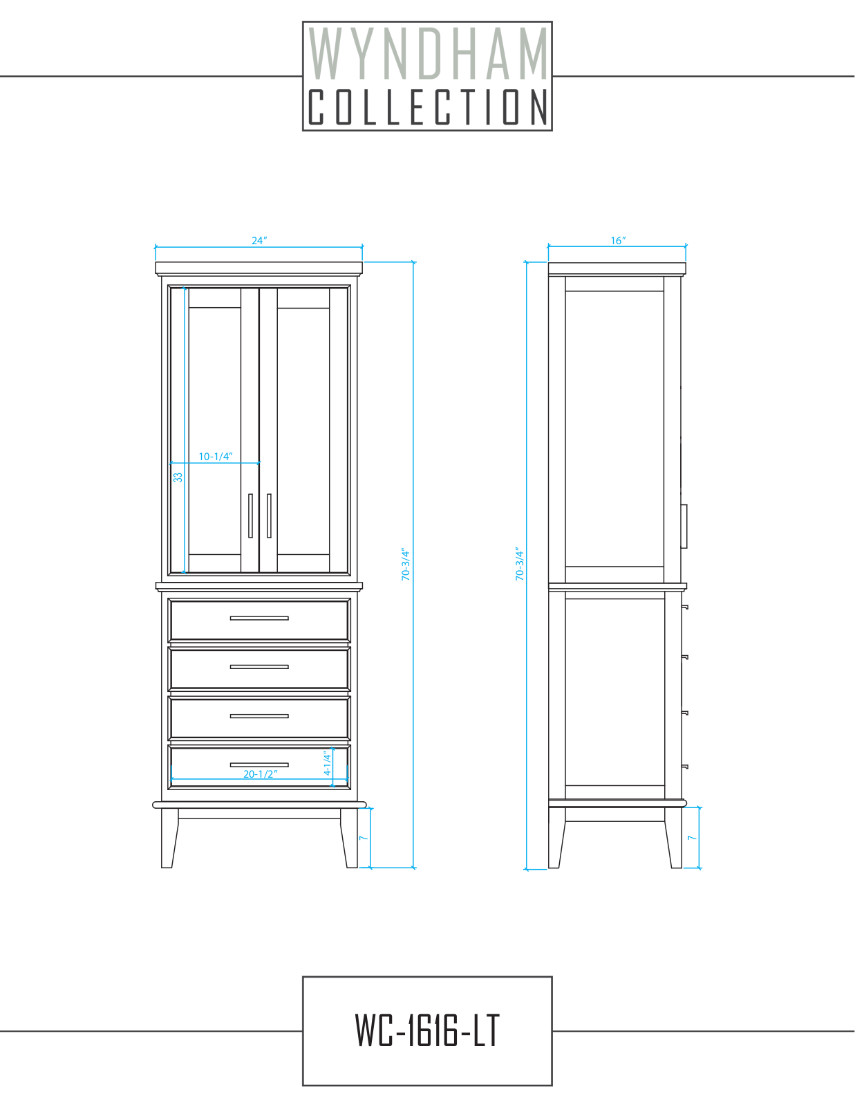 Wyndham Collection WCV1616LTCDK Specifications