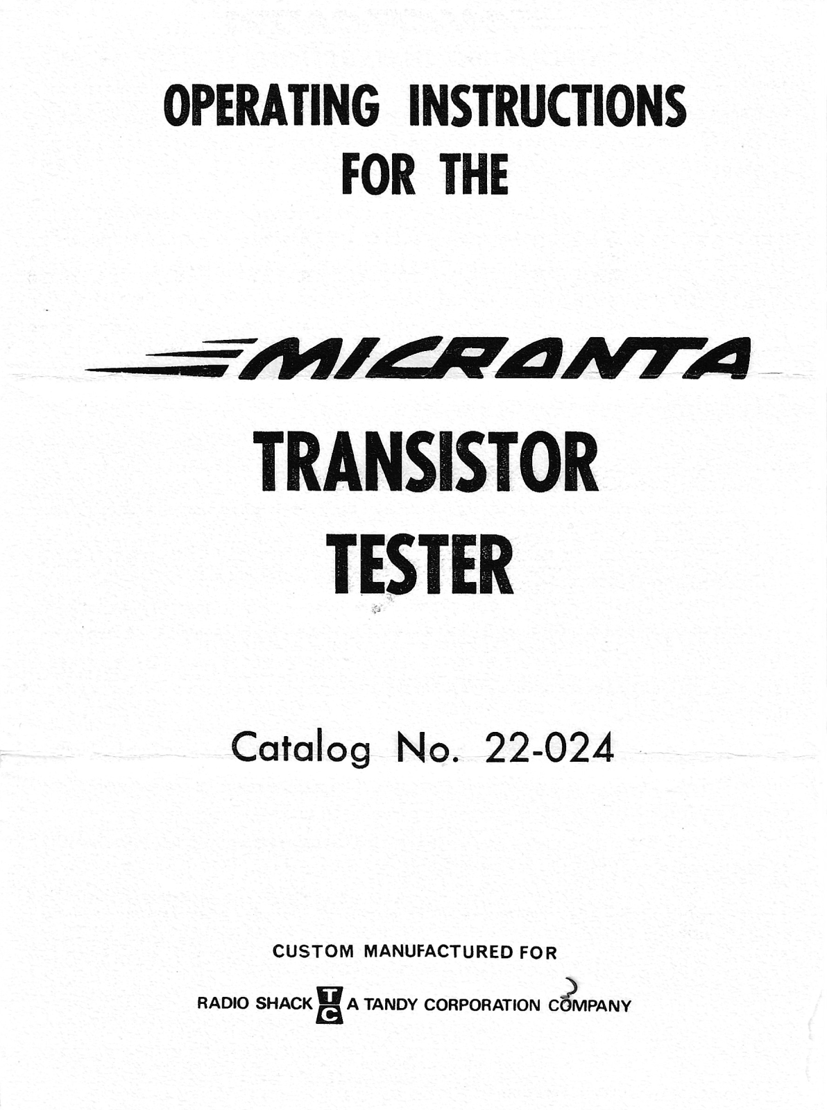 Micronta Transistor Tester Operating Instruction - ManualMachine.com