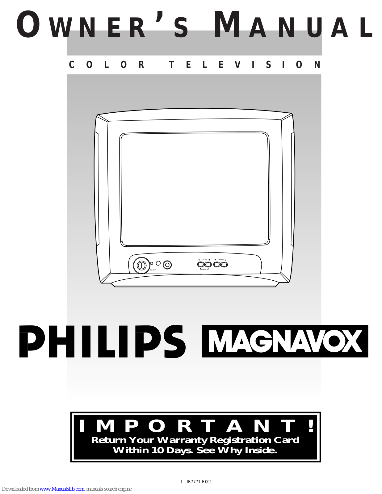 Philips/Magnavox 1-IB7771 E001, PR1389X, Color television Owner's Manual