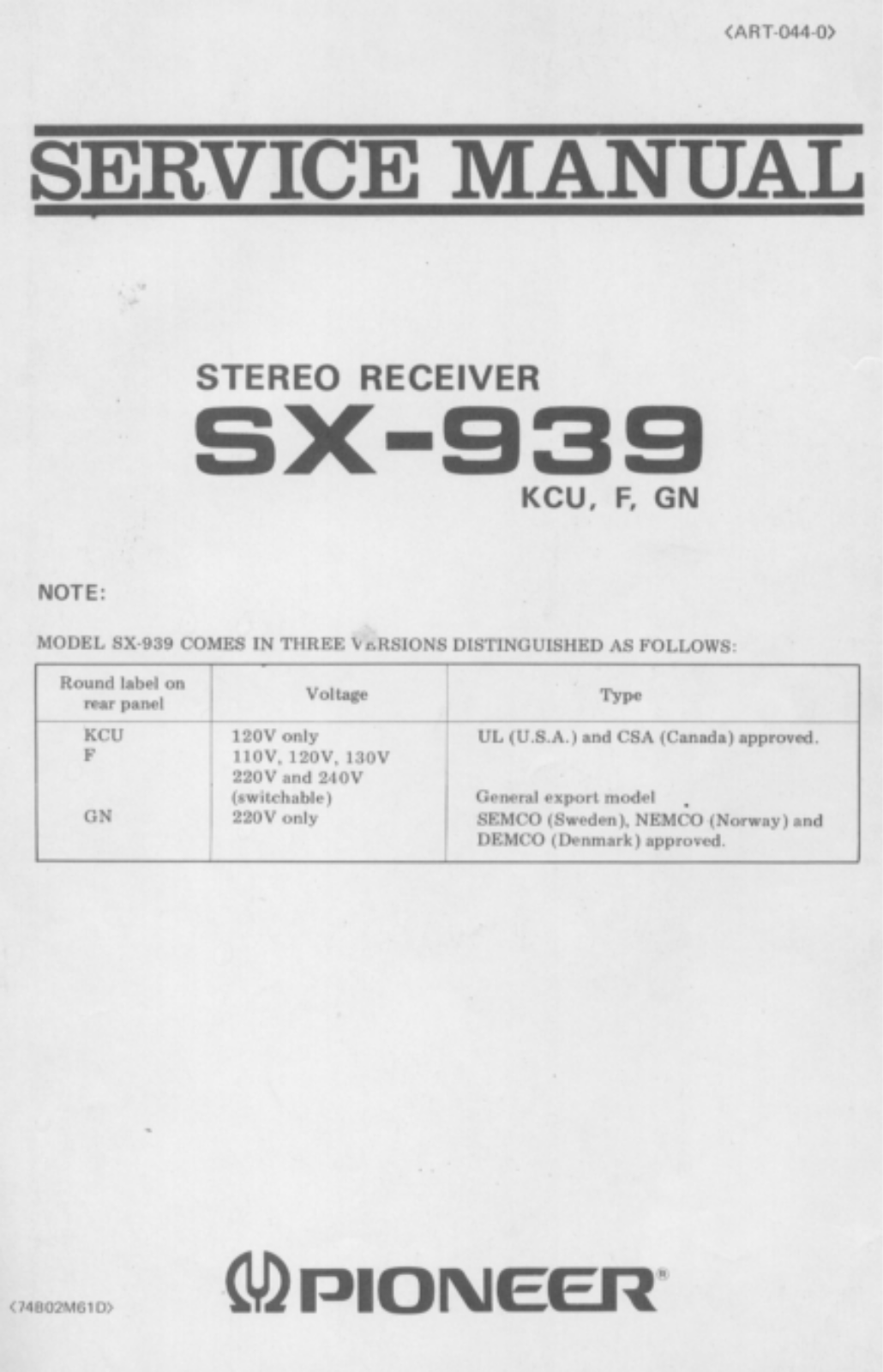 Pioneer SX-939 Service manual