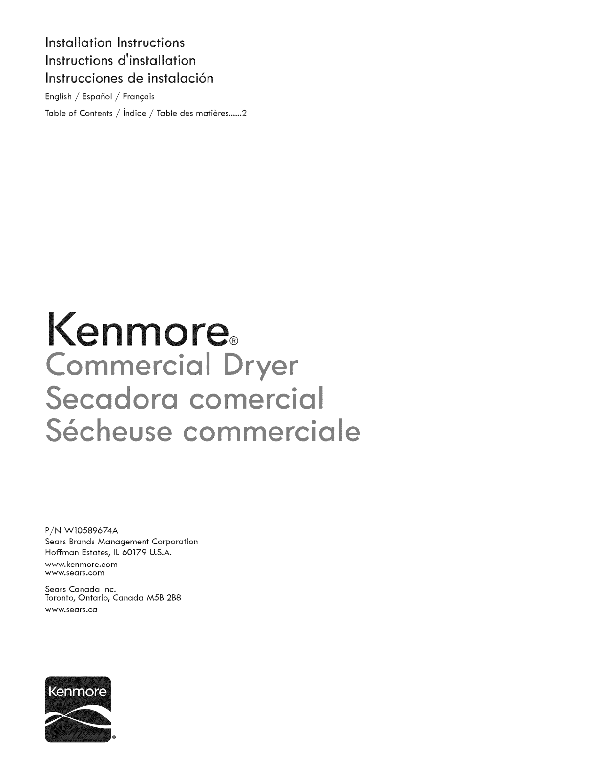 Kenmore 11081932510, 11091932510, 11091932511 Installation Guide