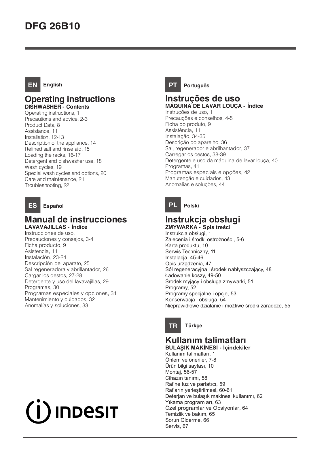 INDESIT DFG 26B10 NX EU User Manual