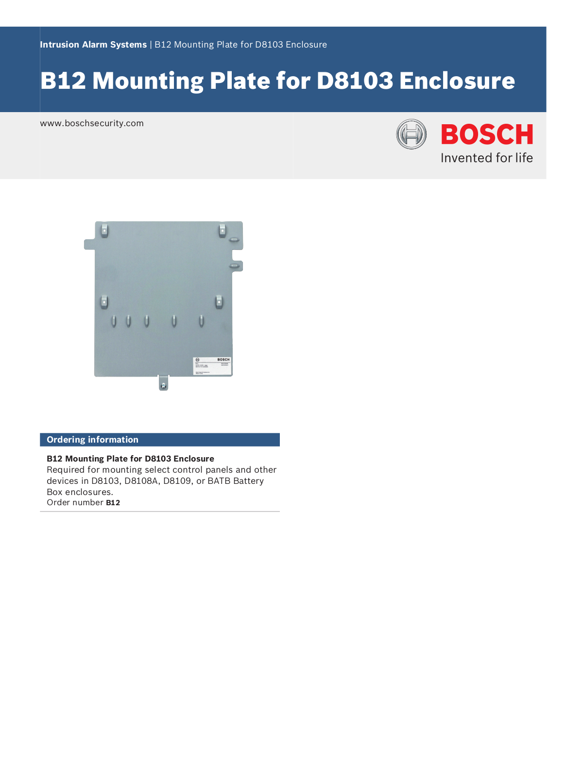 Bosch B12 Specsheet