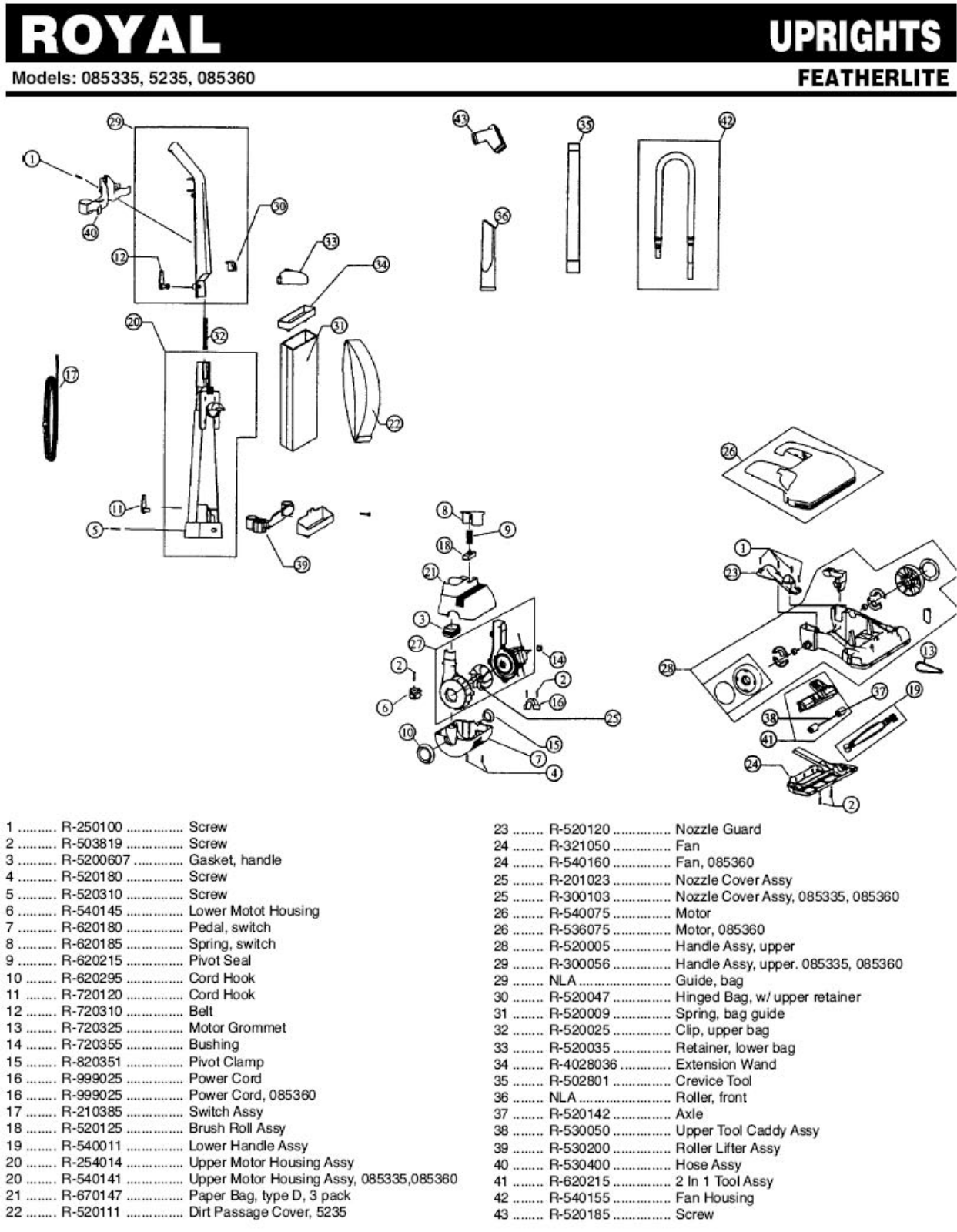 Royal 085335 Parts List