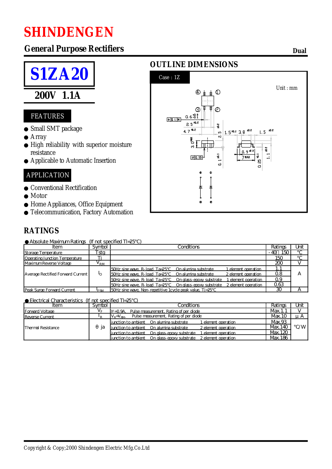 Shindengen Electric Manufacturing Company Ltd S1ZA20 Datasheet