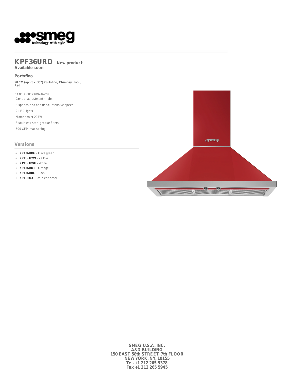 Smeg KPF36UX Specifications