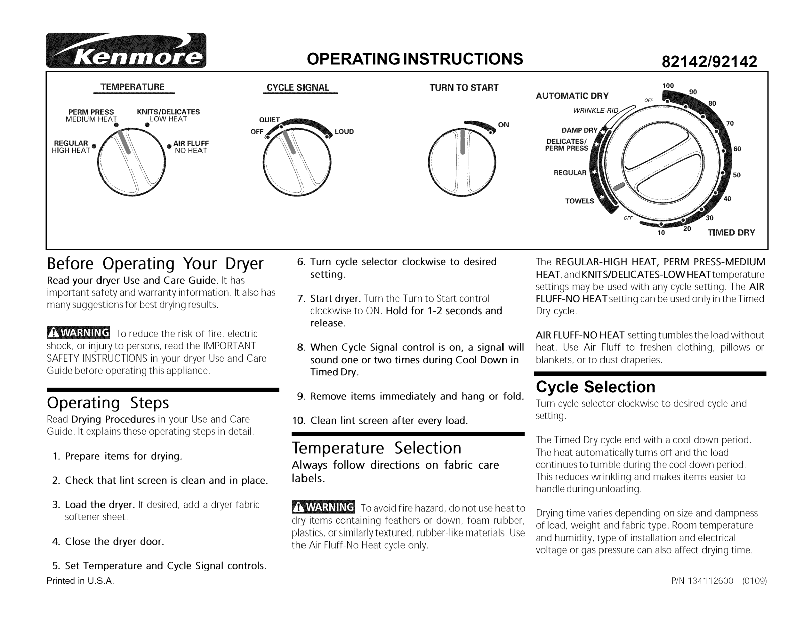 Kenmore 41782142102 Owner’s Manual