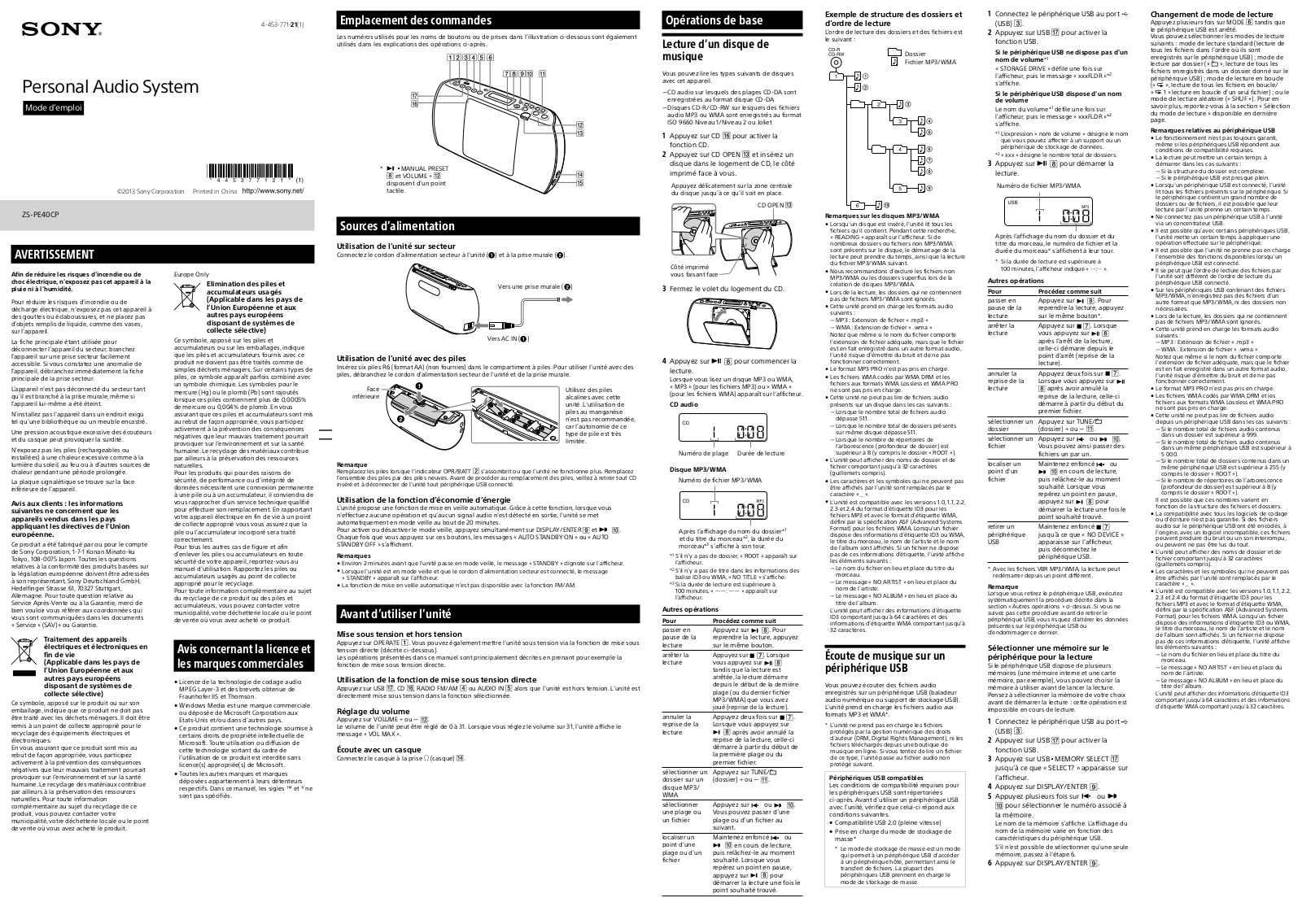 SONY ZSPE40CPB User Manual