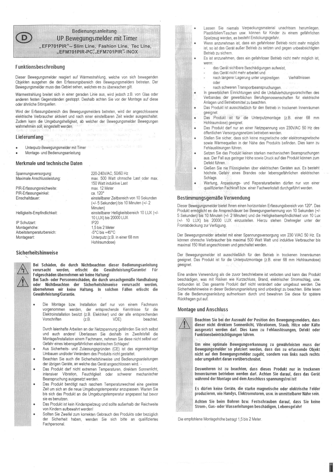 GAO EFP701PIR User guide