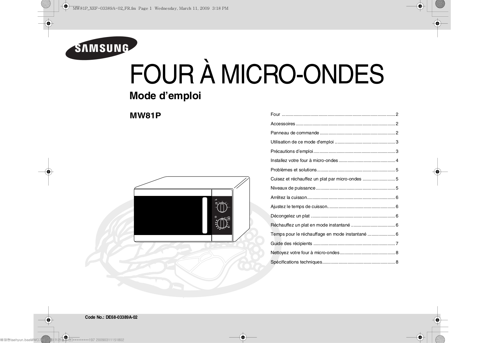 SAMSUNG MW81P User Manual