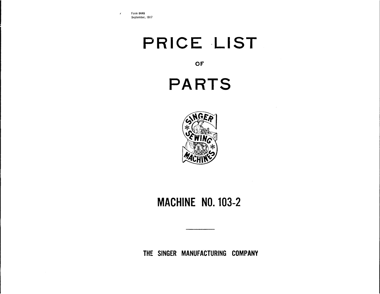 SINGER 103-2 Parts List