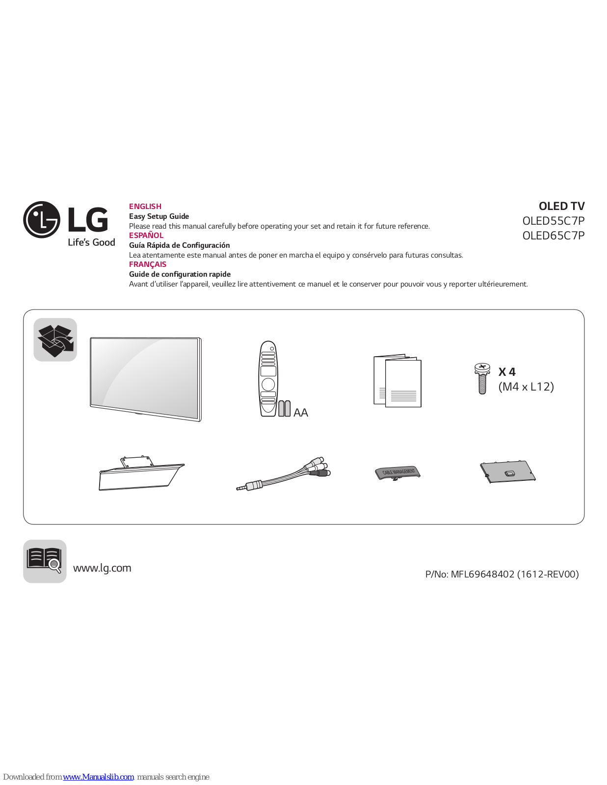 LG OLED55C7P, OLED55C7P-U, OLED65C7P, OLED65C7P-U Easy Setup Manual