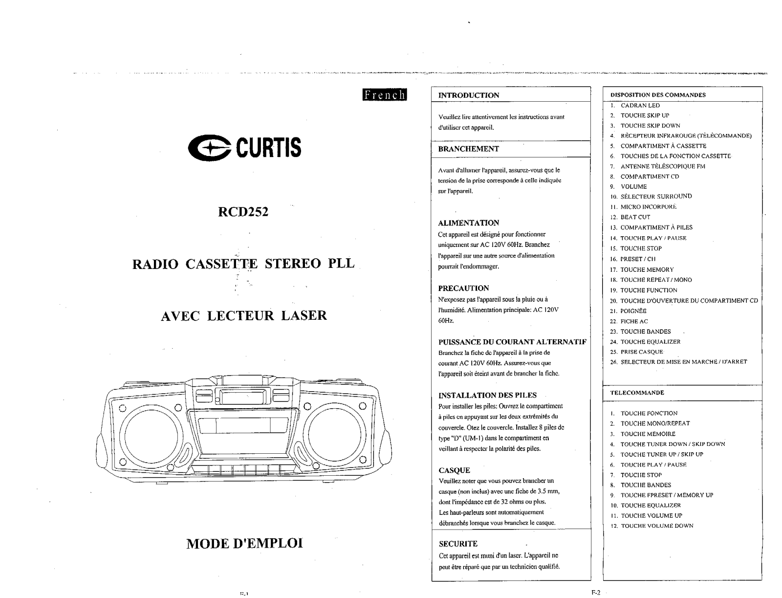 CURTIS RCD252 User Manual