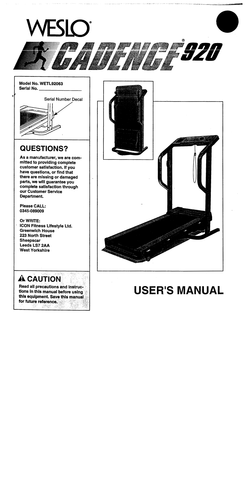 Weslo WETL92063 Owner's Manual