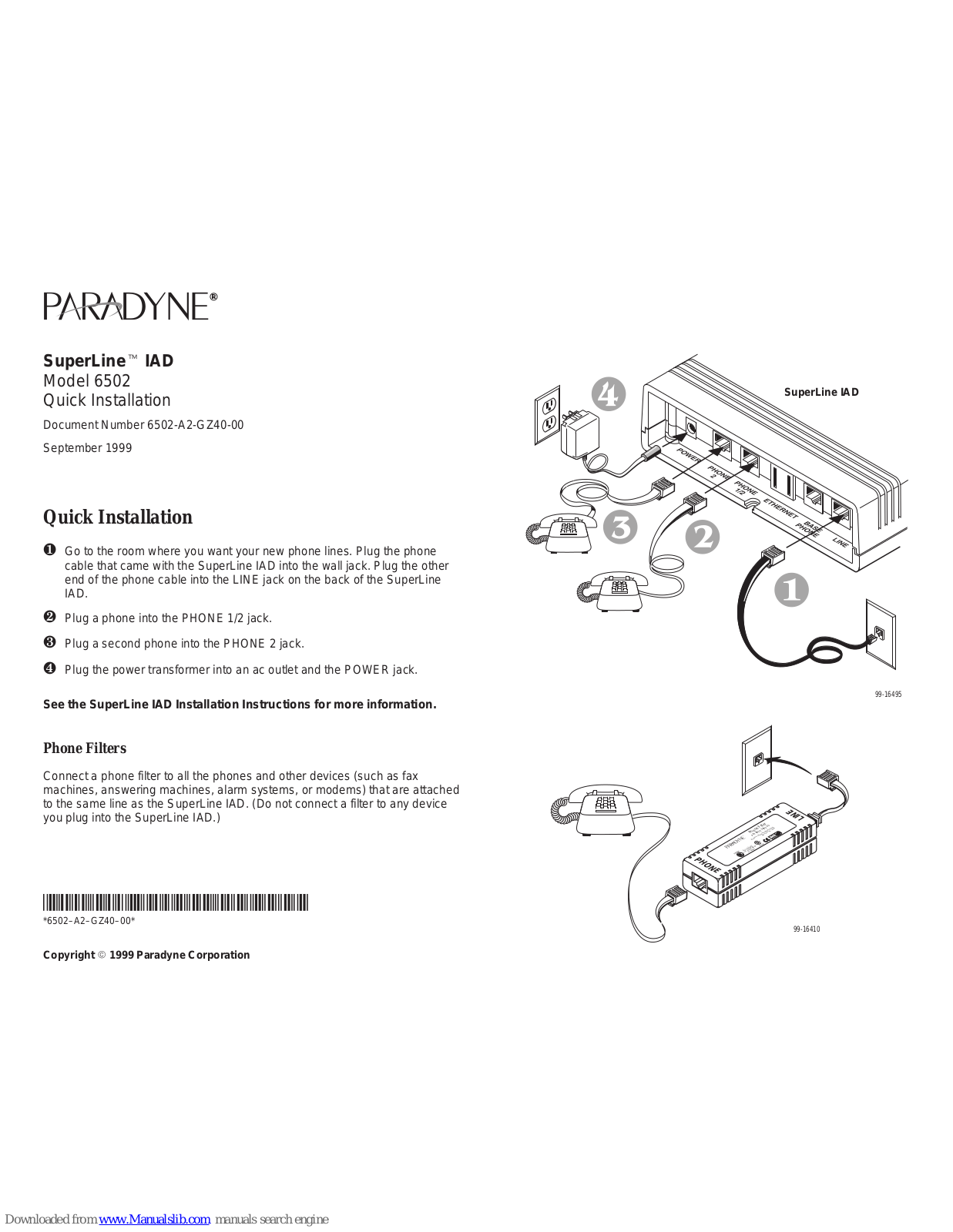Paradyne SuperLine 6502 Quick Installation - ManualMachine.com