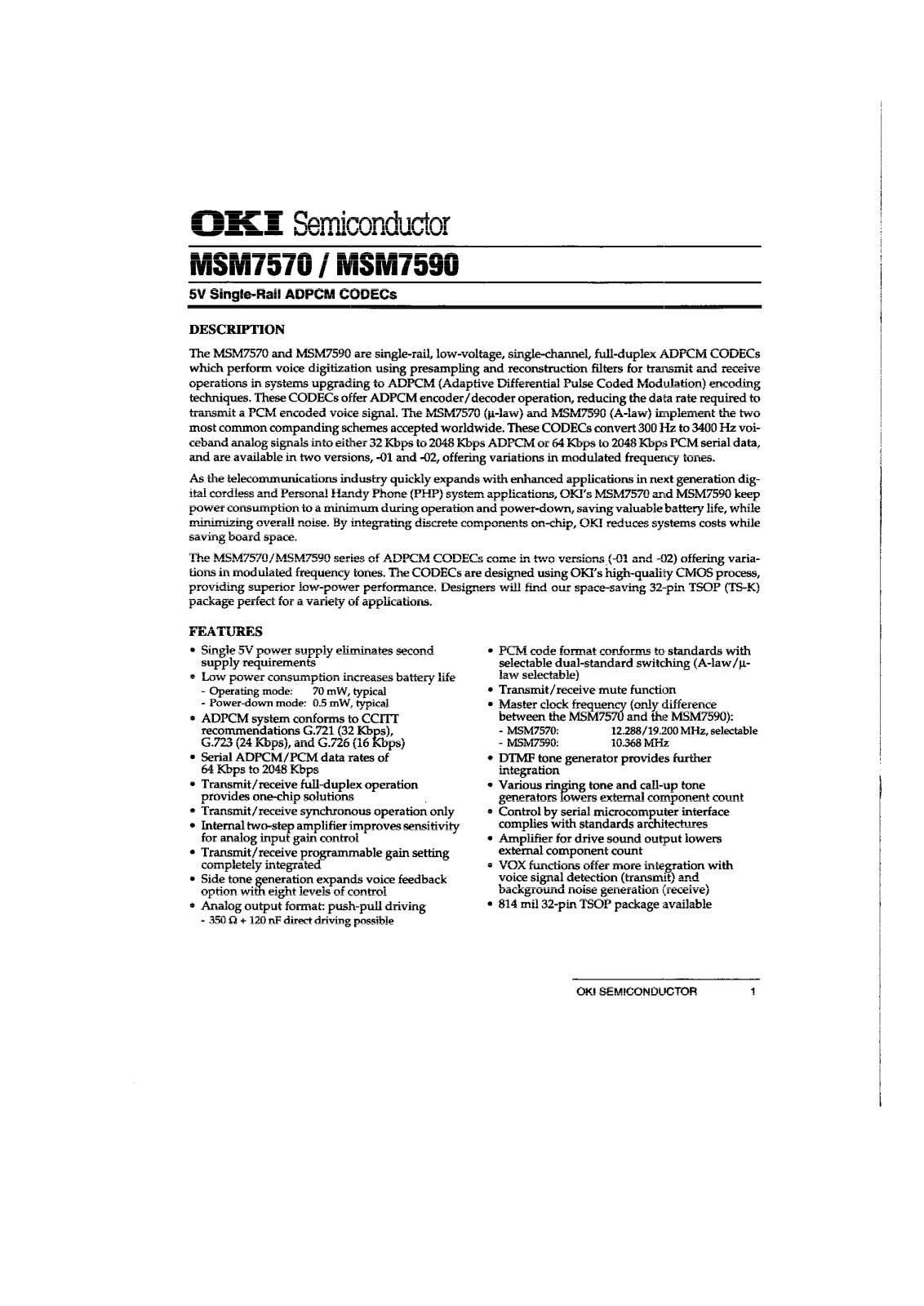 OKI MSM7570-TS-K-01, MSM7590-TS-K-02, MSM7570-TS-K-02, MSM7590-TS-K-01 Datasheet