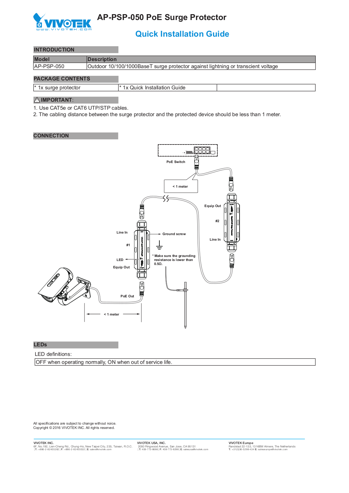 Vivotek AP-PSP-050 Installation Guide