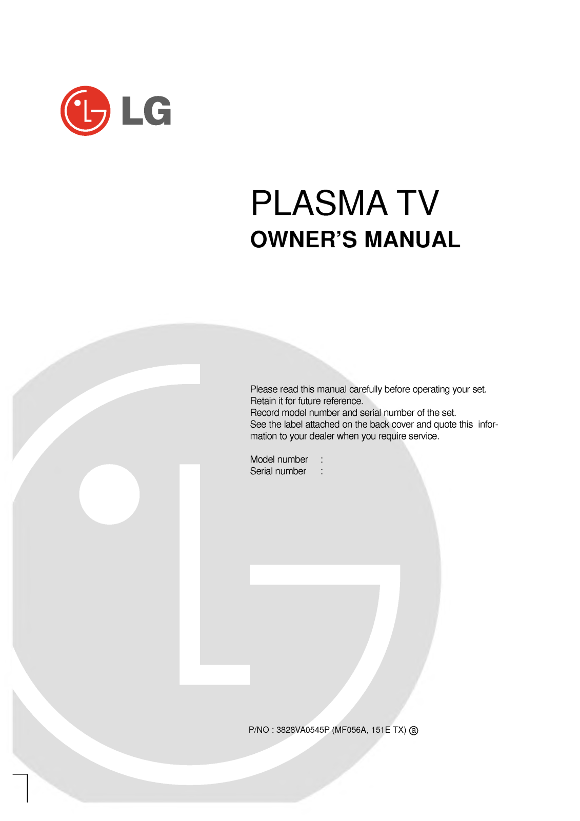 LG 42PX3RVC User Manual