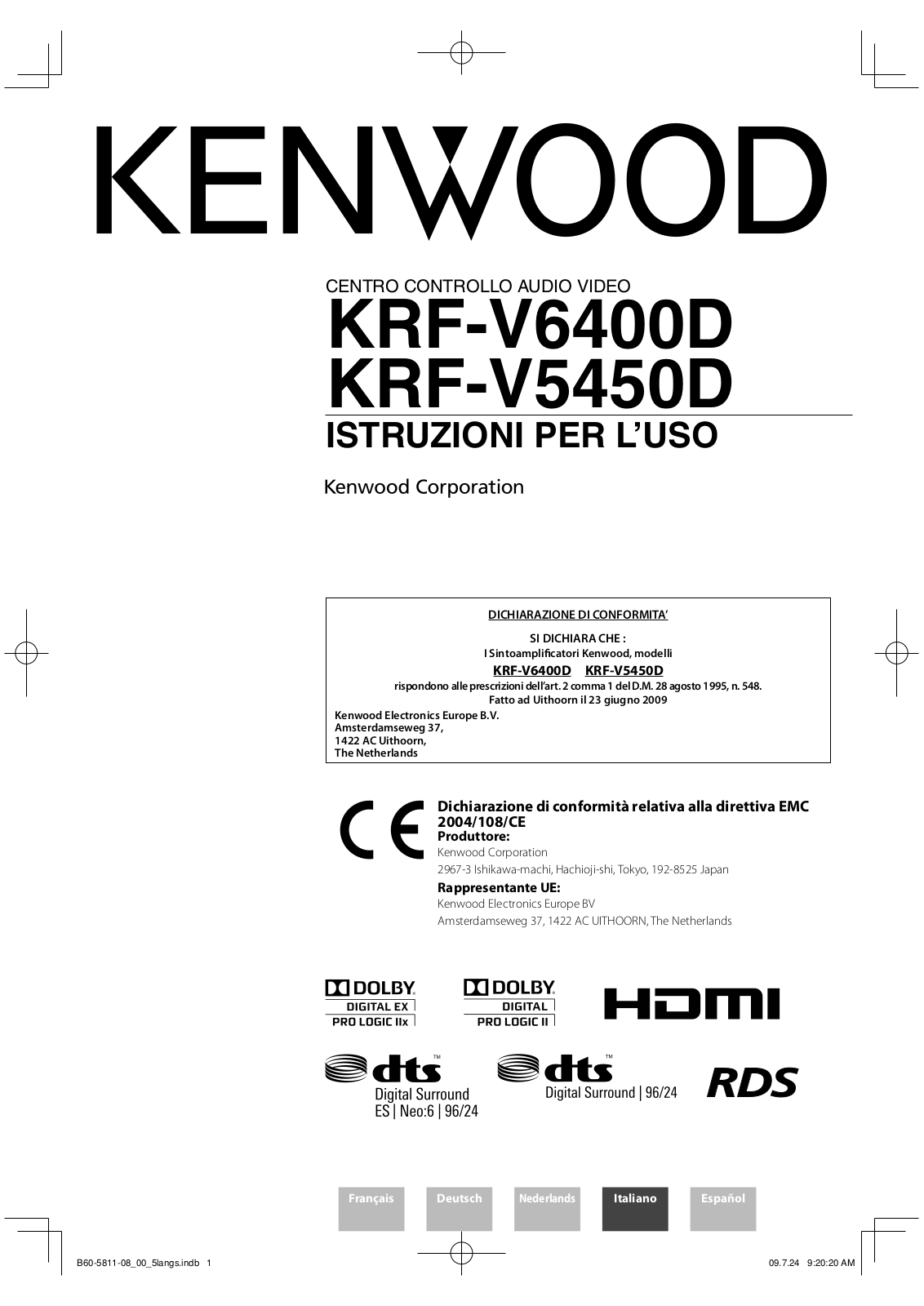 Kenwood KRF-V6400D, KRF-V5450D User Manual