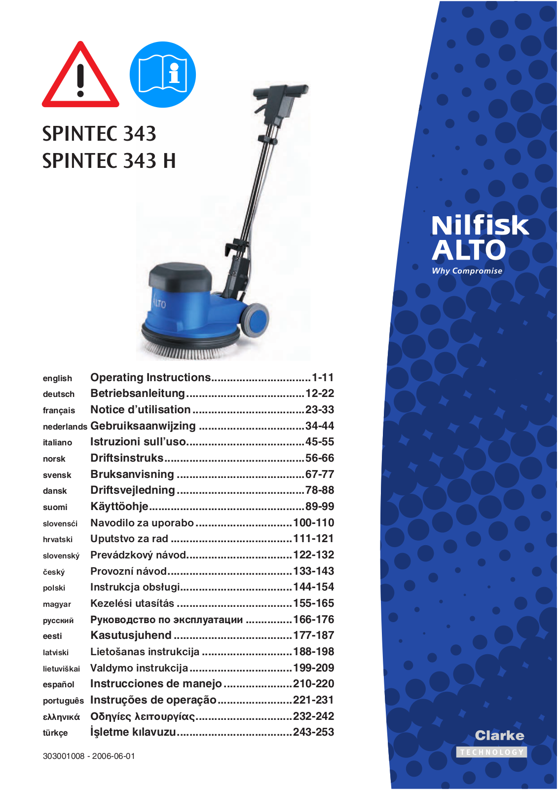 Nilfisk-ALTO SPINTEC 343 H, SPINTEC 343 User Manual