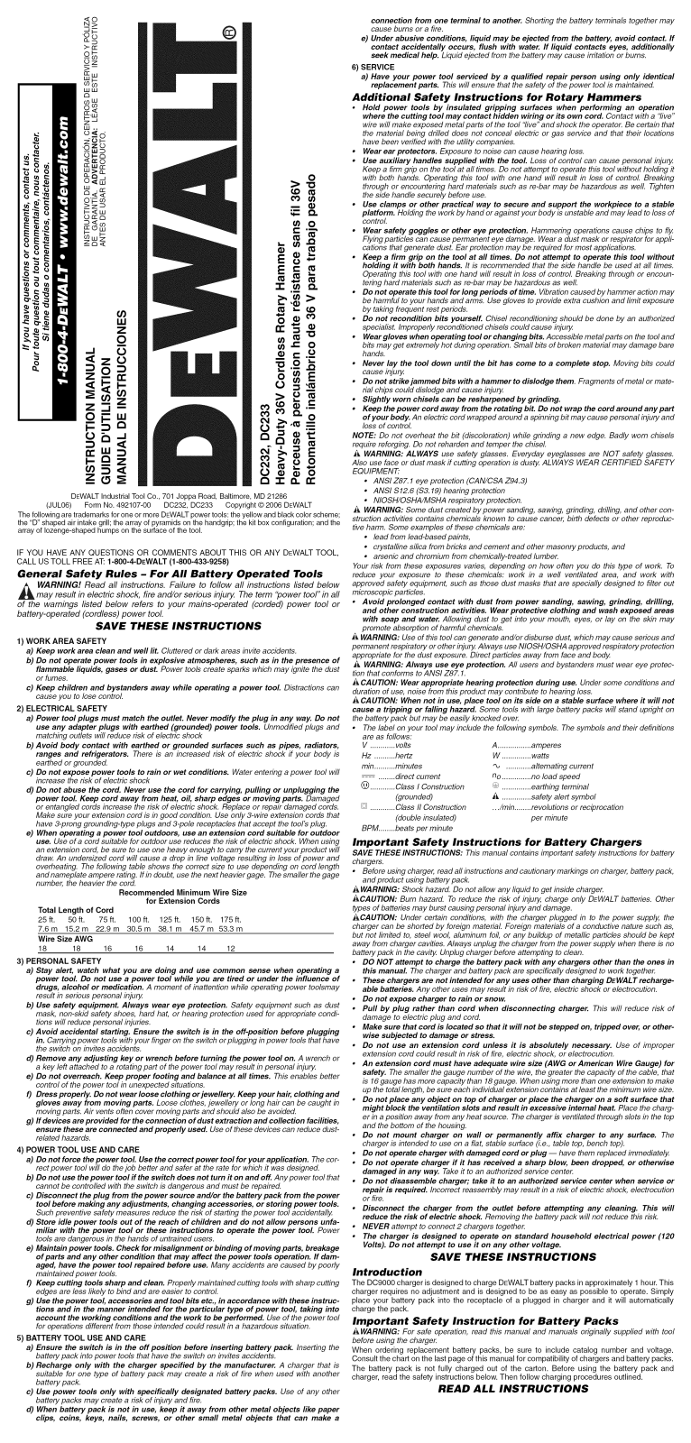 DeWalt DC233KL TYPE1 Owner’s Manual