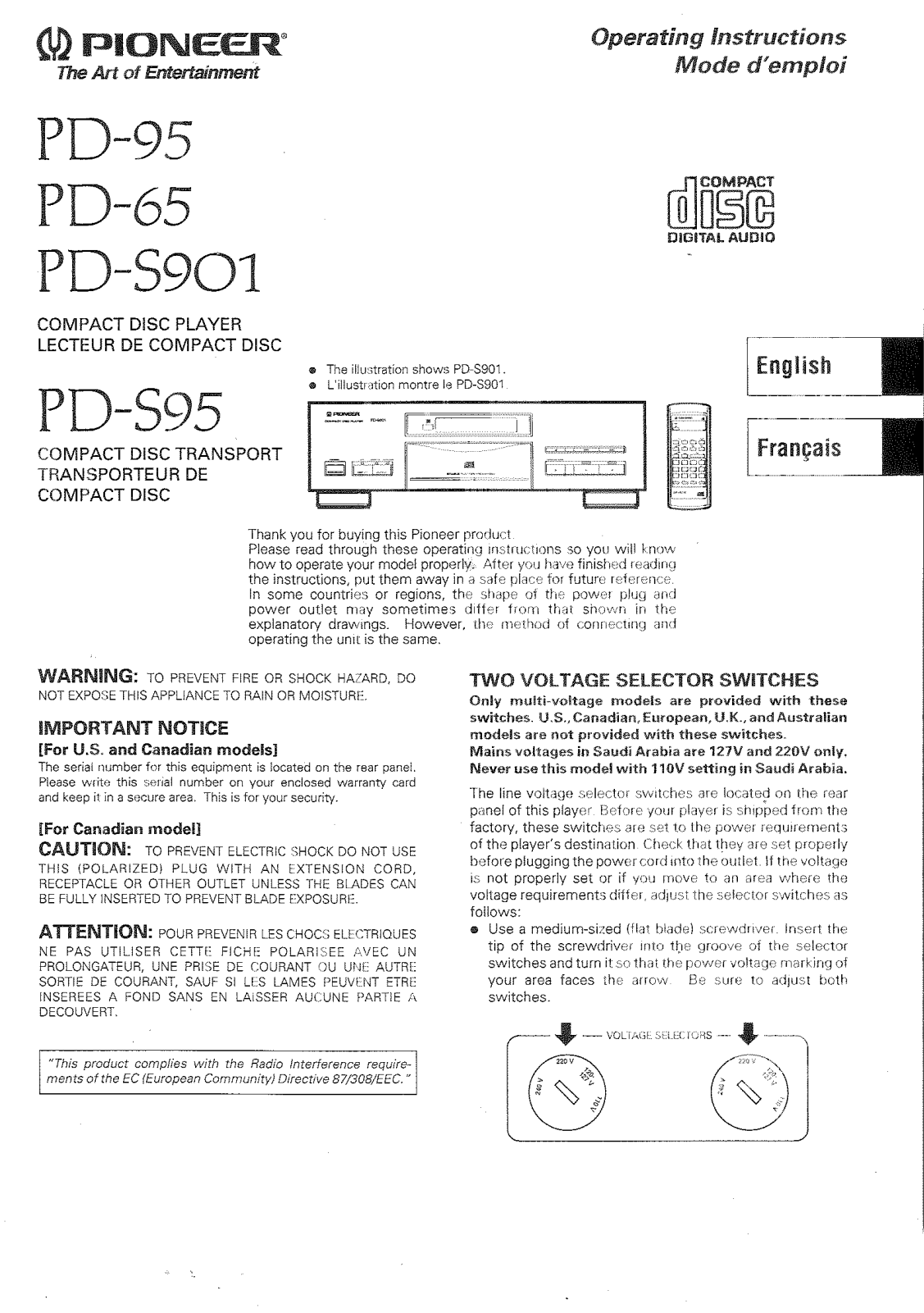 Pioneer PD-S95, PD-S901, PD-95, PD-65 Owners Manual