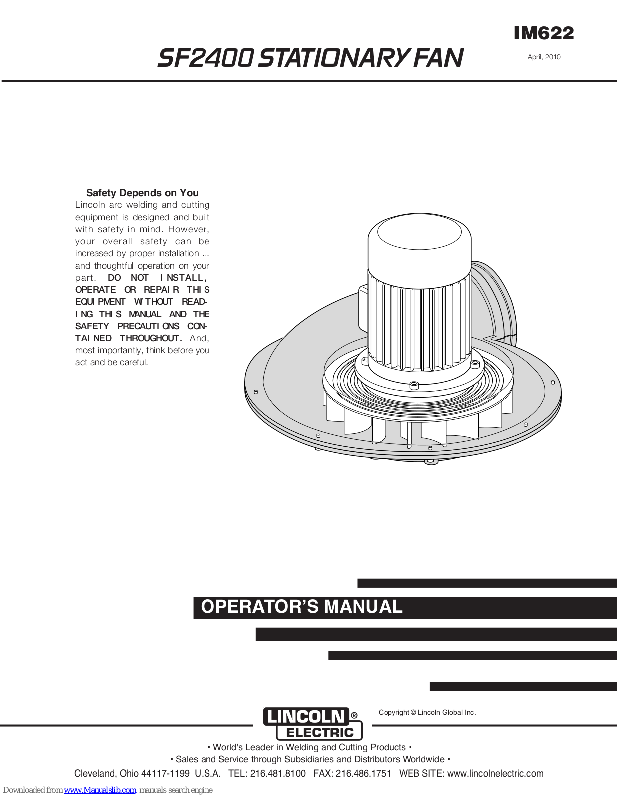 Lincoln Electric SF2400 STATIONARY FAN IM622 Operator's Manual