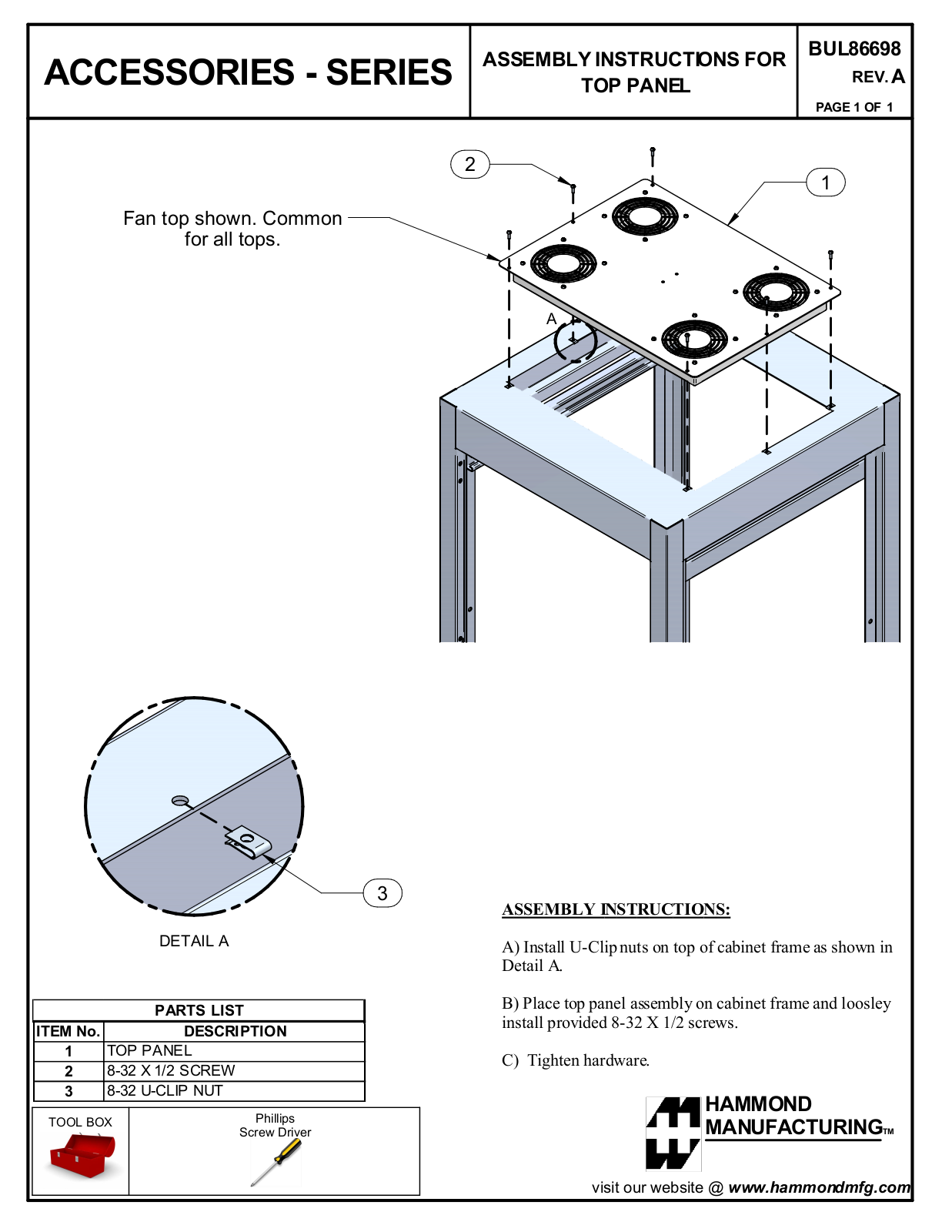 Hammond Manufacturing TOP PANEL ASSEMBLY INSTRUCTIONS