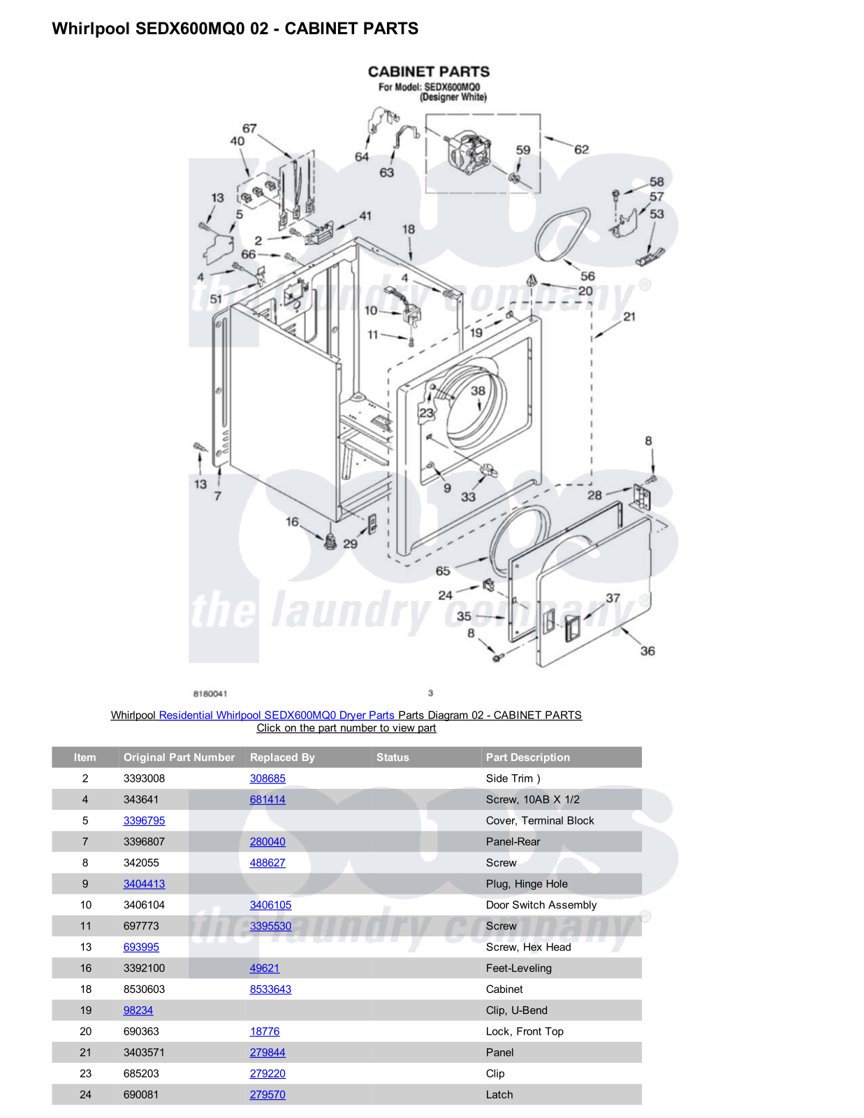 Whirlpool SEDX600MQ0 Parts Diagram