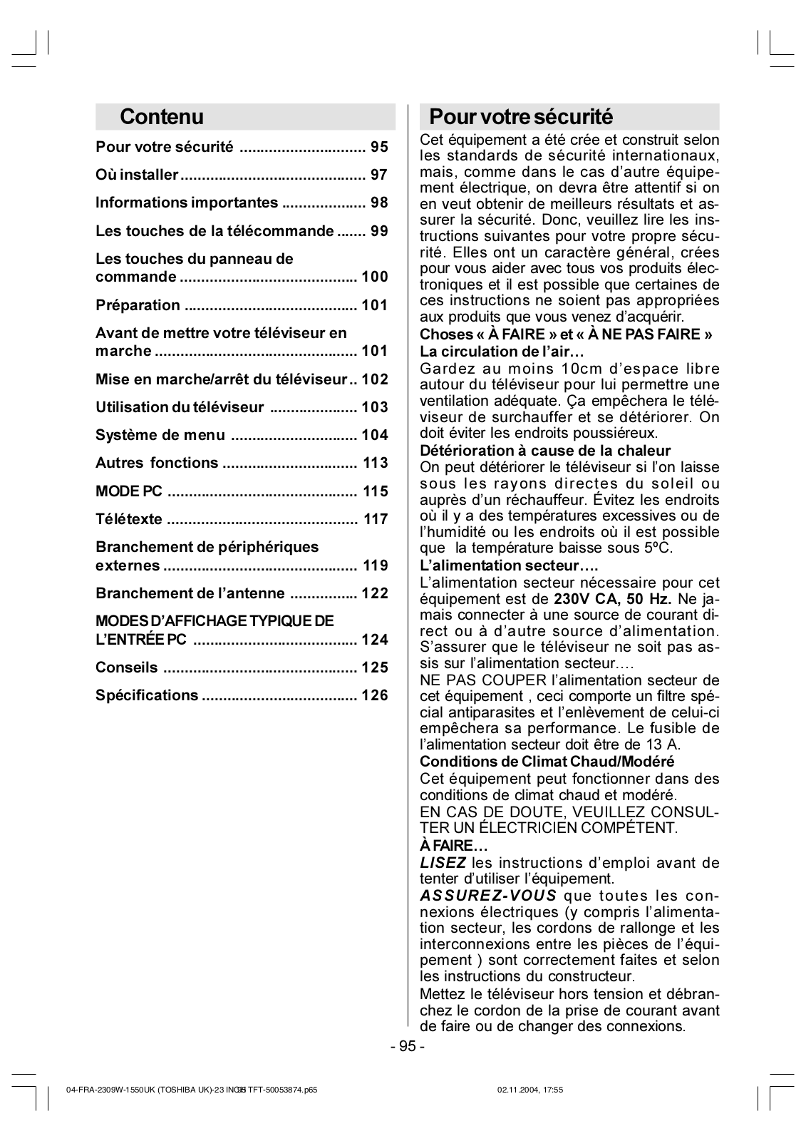 TOSHIBA 23WL46G User Manual