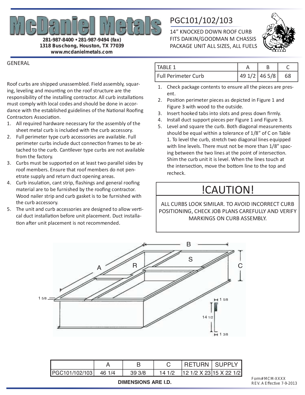 McDaniel Metals PGC101, PGC102, PGC103 Installation Manual