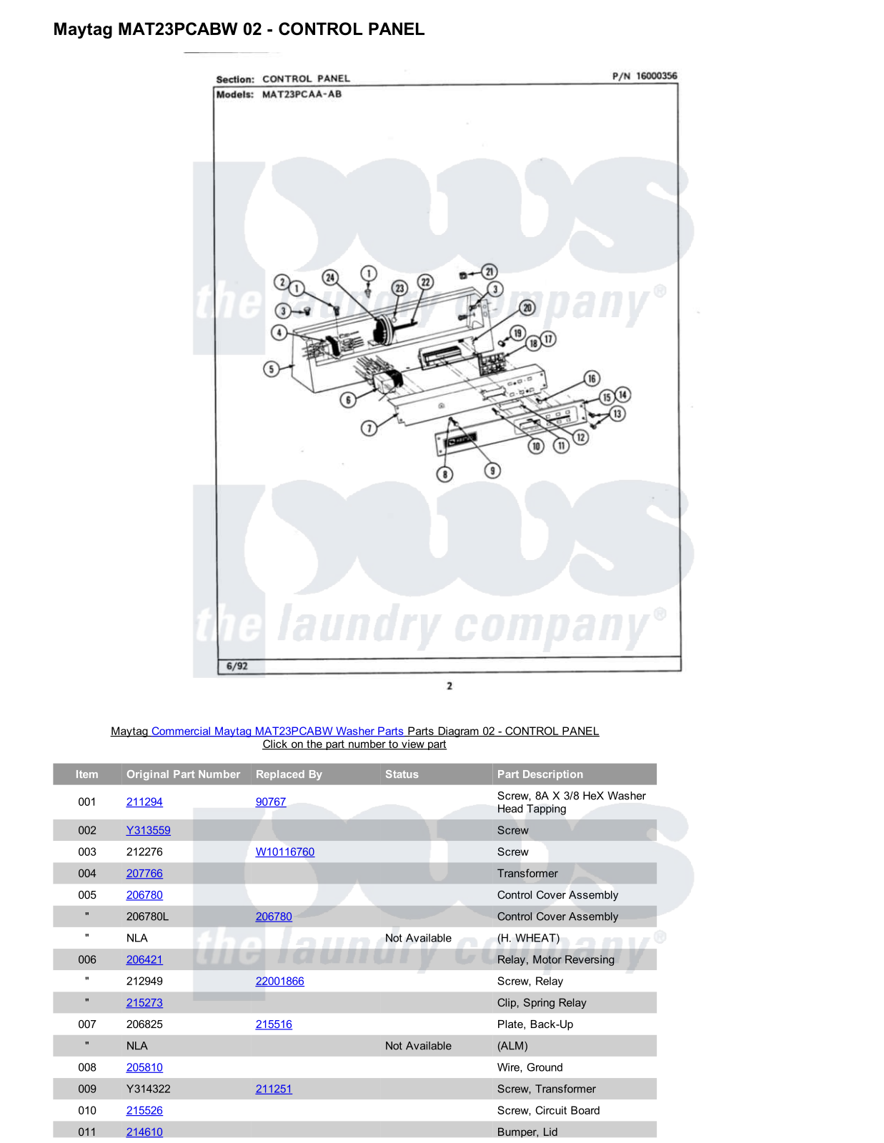 Maytag MAT23PCABW Parts Diagram