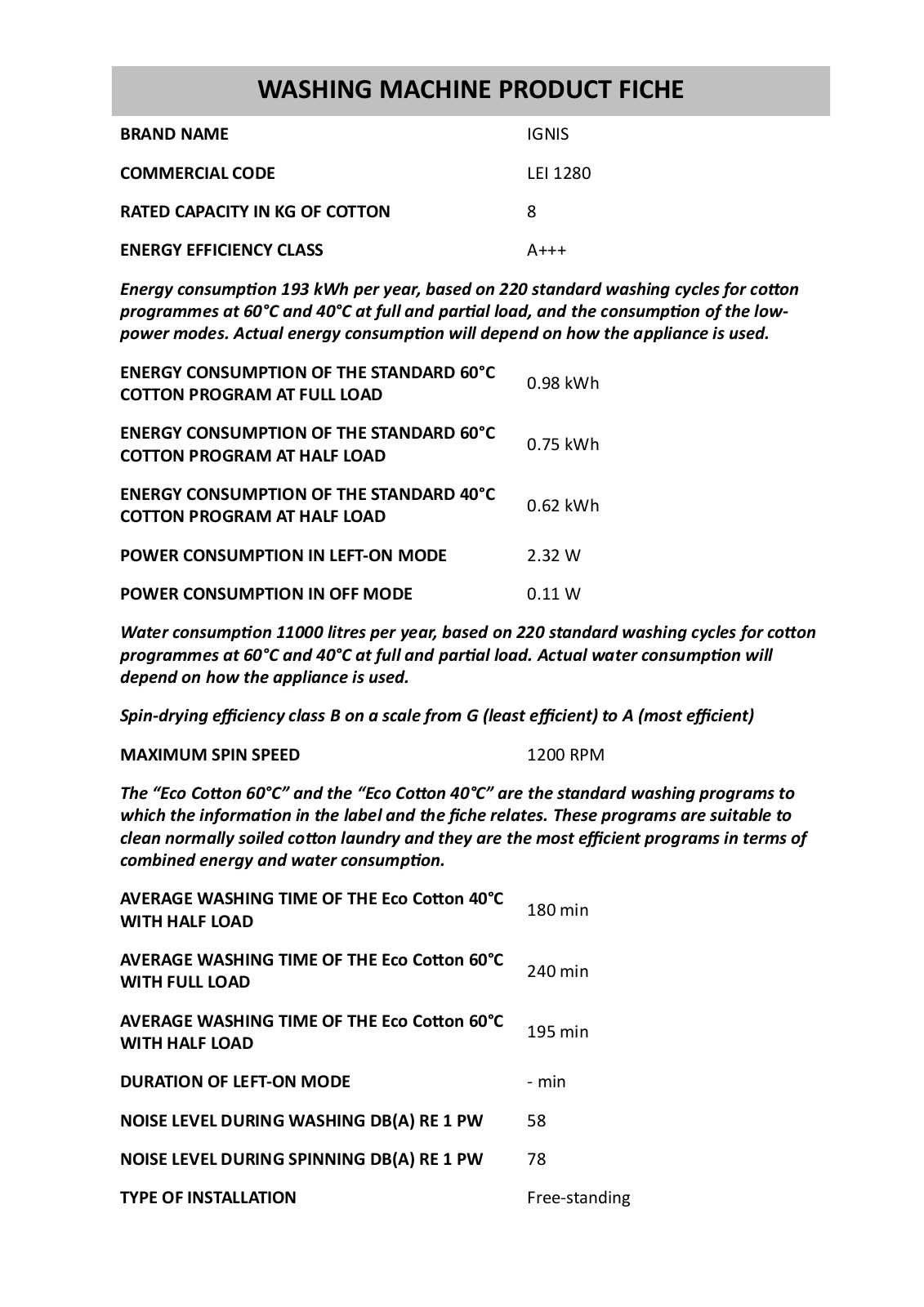 Whirlpool WAT 6516, LEI 1280 INSTRUCTION FOR USE