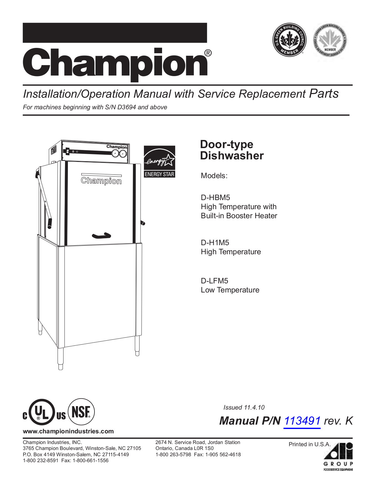 Champion D-LFM5 Operators Manual