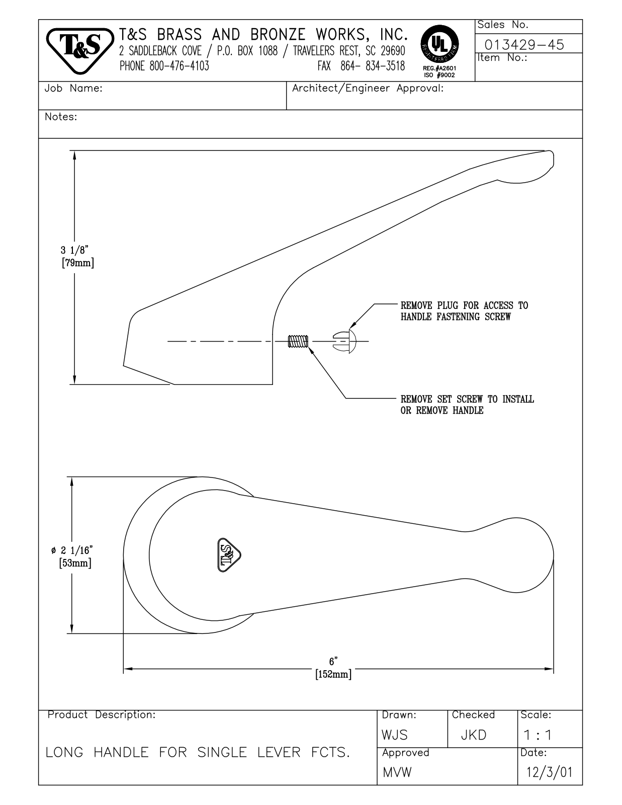 T & S Brass & Bronze Works 013429-45 General Manual