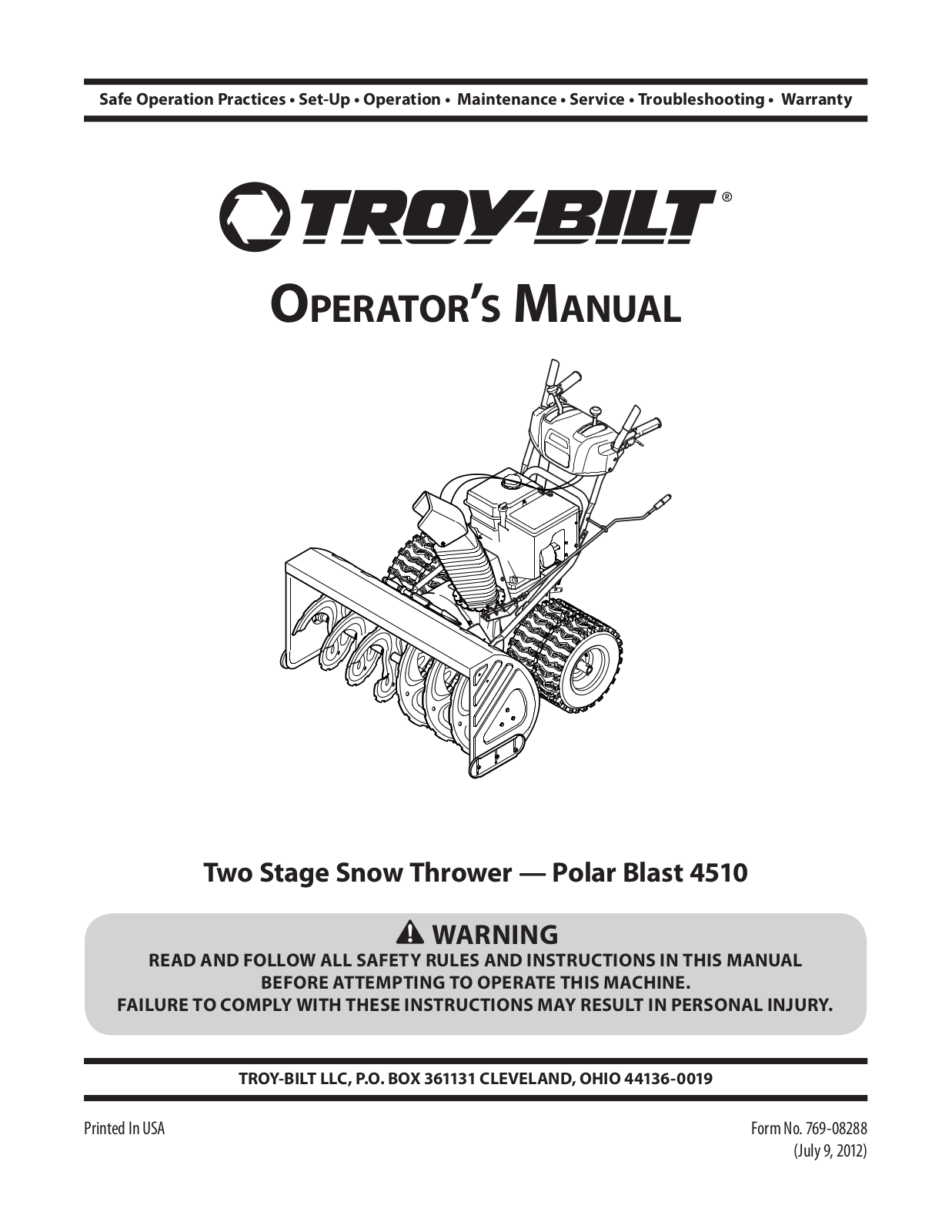 Troy-Bilt Polar Blast 4510 Owner's Manual