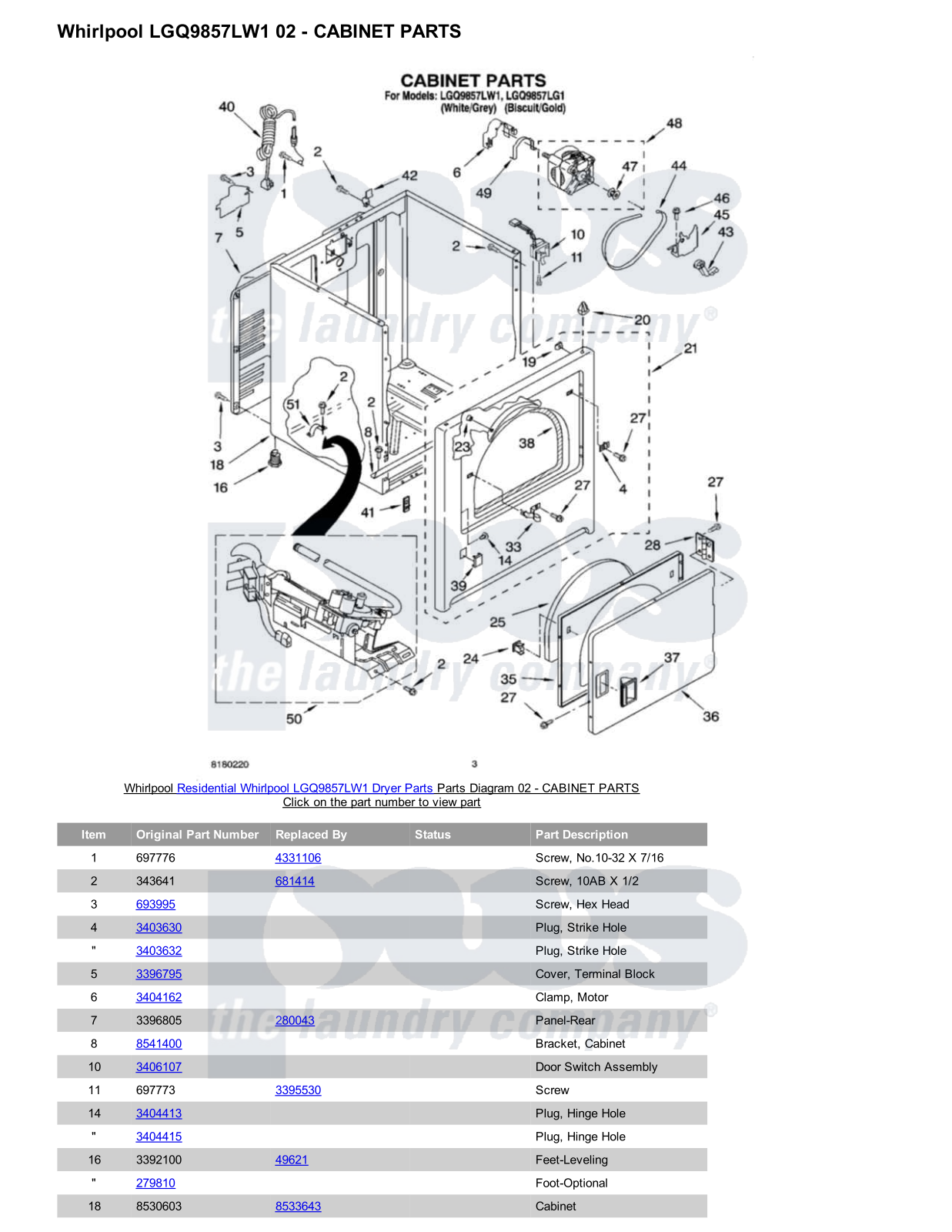 Whirlpool LGQ9857LW1 Parts Diagram