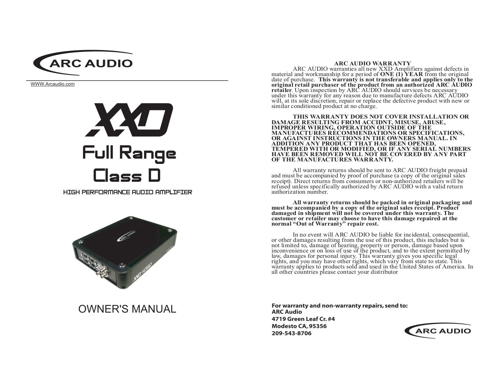 ARC Audio XXD User Manual